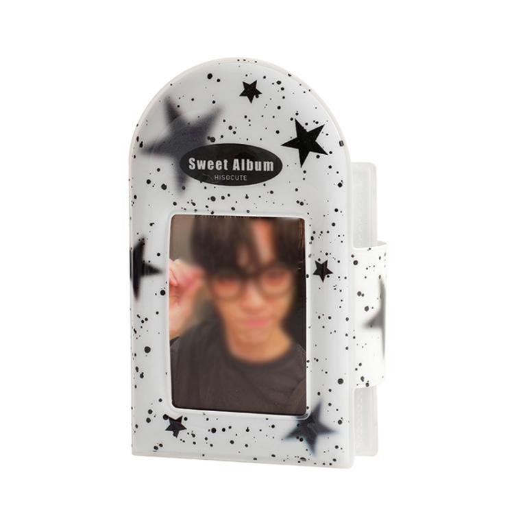 Hisocute Square Snap Album Girls 3 inch Postcards Album Holder Student Polaroid Collect Organizer(Black Stars)