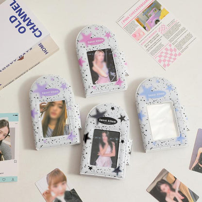 Hisocute Square Snap Album Girls 3 inch Postcards Album Holder Student Polaroid Collect Organizer(Black Stars)