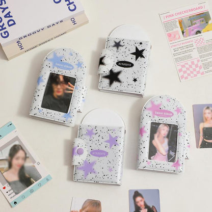 Hisocute Square Snap Album Girls 3 inch Postcards Album Holder Student Polaroid Collect Organizer(Pink Stars)