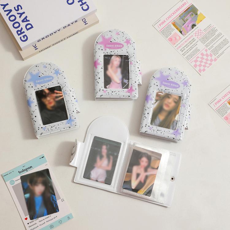 Hisocute Square Snap Album Girls 3 inch Postcards Album Holder Student Polaroid Collect Organizer(Pink Stars)