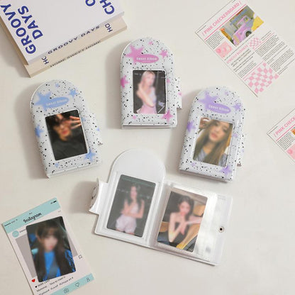Hisocute Square Snap Album Girls 3 inch Postcards Album Holder Student Polaroid Collect Organizer(Pink Stars)