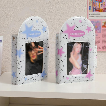 Hisocute Square Snap Album Girls 3 inch Postcards Album Holder Student Polaroid Collect Organizer(Pink Stars)