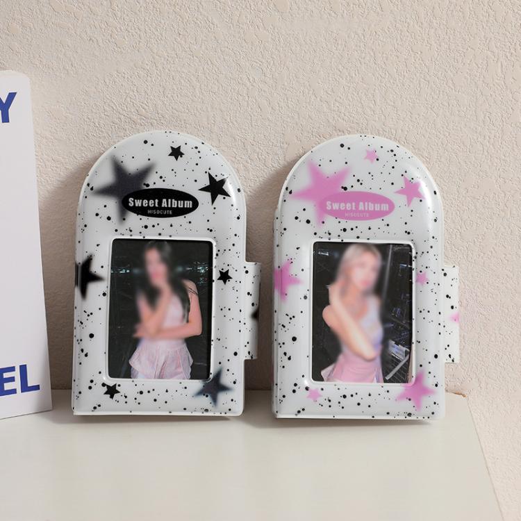 Hisocute Square Snap Album Girls 3 inch Postcards Album Holder Student Polaroid Collect Organizer(Pink Stars)