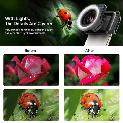 APEXEL Objectif macro zoom 10-20x avec kit de lumière d'appoint 45 modes pour smartphones