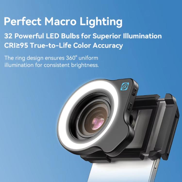 APEXEL Objectif macro zoom 10-20x avec kit de lumière d'appoint 45 modes pour smartphones