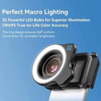 APEXEL Objectif macro zoom 10-20x avec kit de lumière d'appoint 45 modes pour smartphones