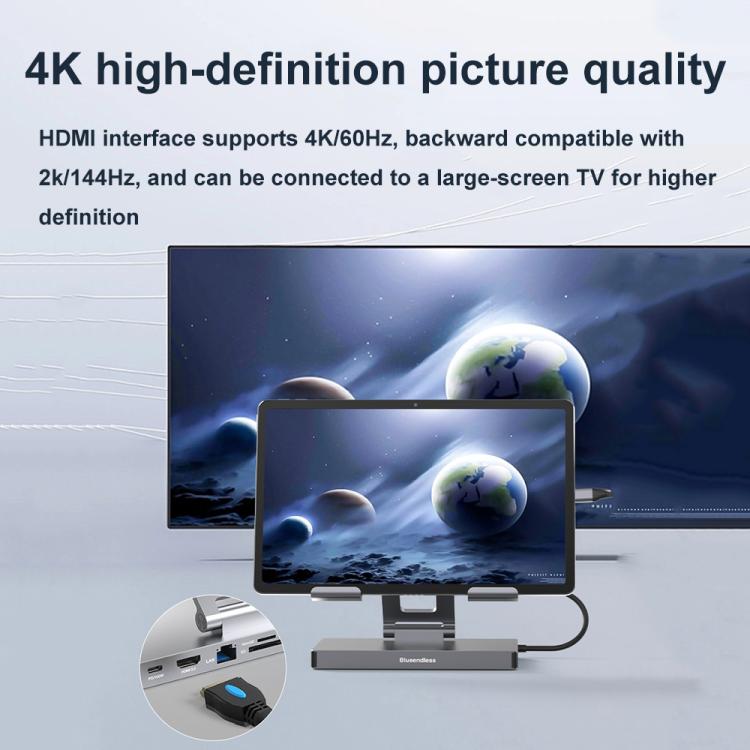 Blueendless 4K/60Hz Multifunctional Docking Station Tablet Holder, Spec: 10-in-1 Rotating