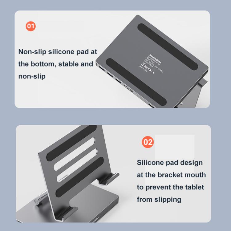 Blueendless 4K/60Hz Multifunctional Docking Station Tablet Holder, Spec: 10-in-1 Ethernet Port