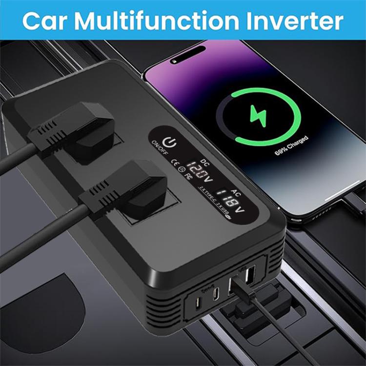 Gurxun Dual Digital Display Car Inverter With 2 USB+2 Type-C Ports Brazil Plug 110V