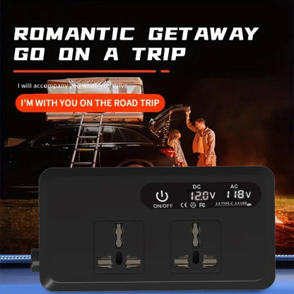Gurxun Dual Digital Display Car Inverter With 2 USB+2 Type-C Ports Universal Plug 220V