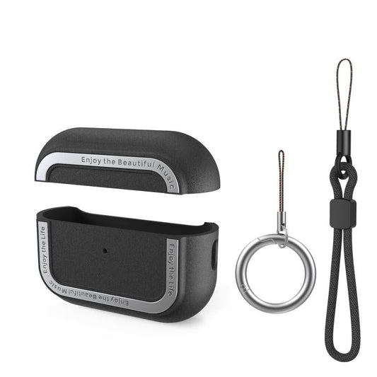 Pour AirPods Pro 2 AhaStyle JY09 Double Lanière Coque TPU+Aluminium Personnalisée (Noir)