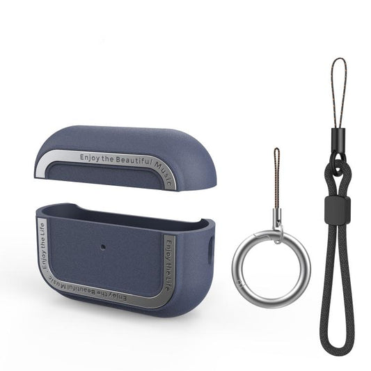 Pour AirPods Pro 2 AhaStyle JY09 Double Lanière Coque TPU+Aluminium Personnalisée (Bleu Foncé)