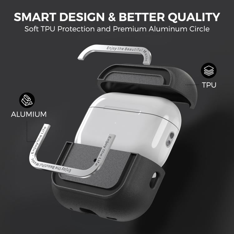 For AirPods Pro 2 AhaStyle JY09 Dual Lanyard Case TPU+Aluminum Personalized Case(Dark Blue)