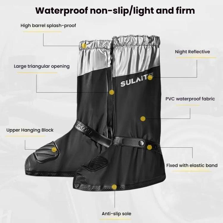 SULAITE Couvre-chaussures de moto épaissis antidérapants résistants à l'usure Chaussures de pluie Bottes de pluie d'extérieur pour adultes, Taille : M(Noir)