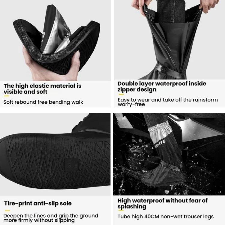 SULAITE Couvre-chaussures de moto Épais Antidérapant Résistant à l'usure Chaussures de pluie Bottes de pluie d'extérieur pour adultes, Taille : L(Noir)