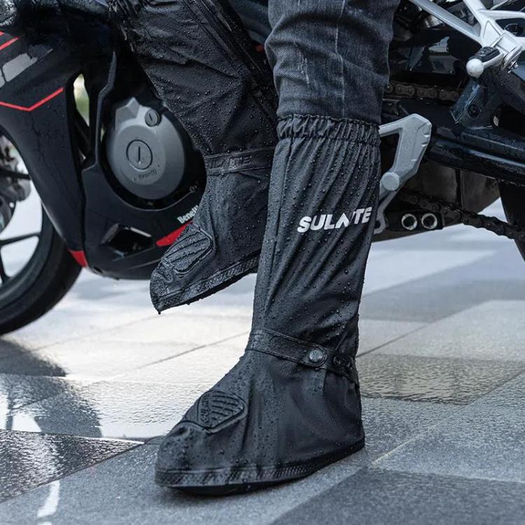 SULAITE Motorcycle Shoe Cover Thickened Anti-slip Wear-resistant Rain Shoes Outdoor Riding Adult Rain Boots, Size: L(Black Silver)
