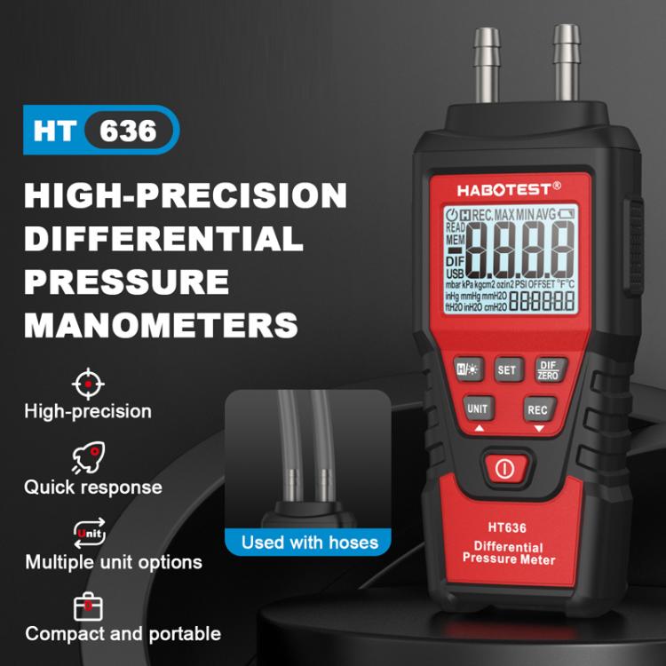 HABOTEST HT636 Highly Precision Differential Pressure Gauge Digital Micropressure Tester