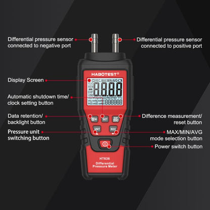 HABOTEST HT636 Highly Precision Differential Pressure Gauge Digital Micropressure Tester