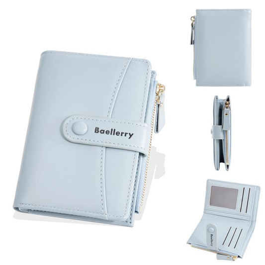 Baellerry N3256 Portefeuille court pour femme Simple porte-monnaie zippé en cuir souple avec boucle (bleu)