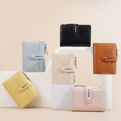 Baellerry N3256 Women Short Wallet Simple Bifold Zipper Coin Purse Soft Leather Buckle Money Clip(Brown)