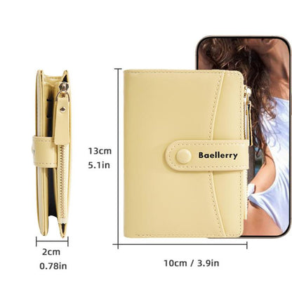 Baellerry N3256 Women Short Wallet Simple Bifold Zipper Coin Purse Soft Leather Buckle Money Clip(Brown)