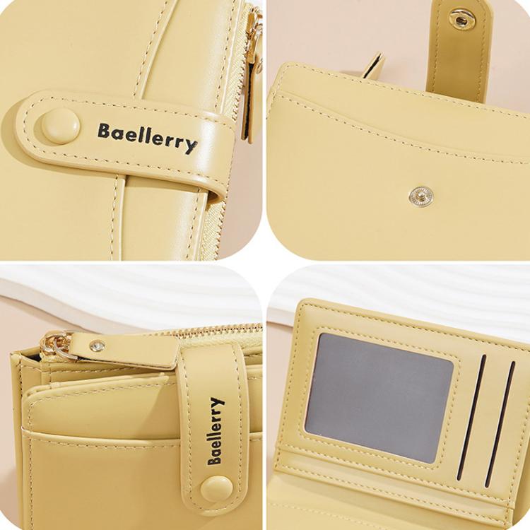 Baellerry N3256 Women Short Wallet Simple Bifold Zipper Coin Purse Soft Leather Buckle Money Clip(Brown)