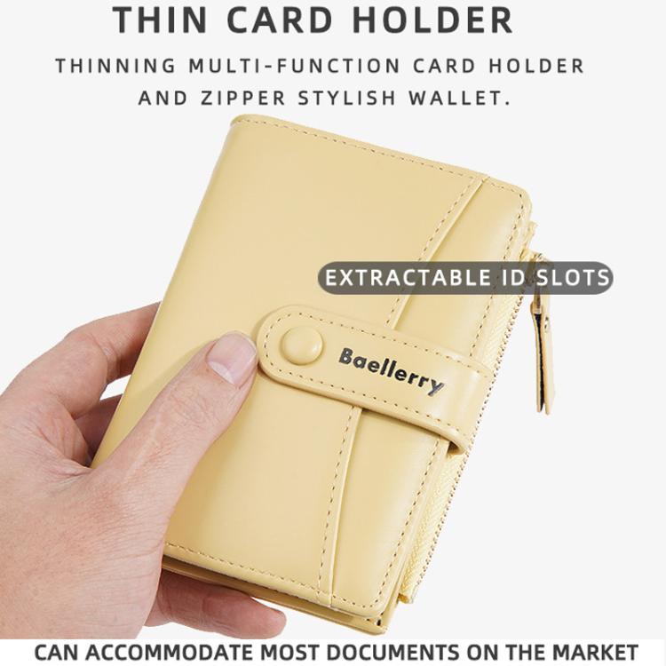 Baellerry N3256 Women Short Wallet Simple Bifold Zipper Coin Purse Soft Leather Buckle Money Clip(Brown)