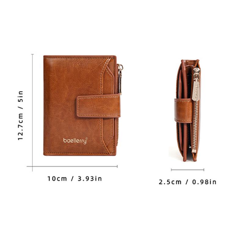 Baellerry N5122 Women Short Wallet Oil Waxed Leather Zipper Clasp Coin Purse(Green)