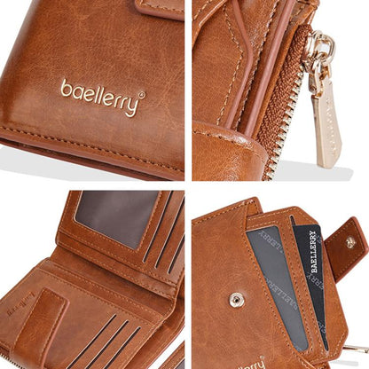 Baellerry N5122 Women Short Wallet Oil Waxed Leather Zipper Clasp Coin Purse(Green)