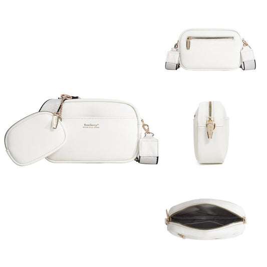 Baellerry N8938 Ladies PU Small Square Bag Large Capacity Crossbody Bag(White)