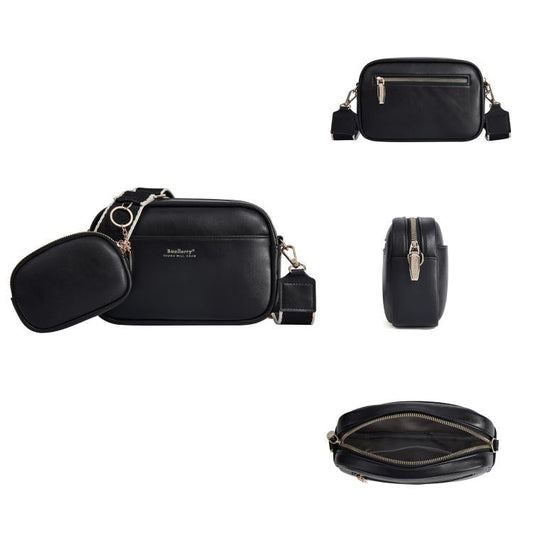 Baellerry N8938 Ladies PU Small Square Bag Large Capacity Crossbody Bag(Black)