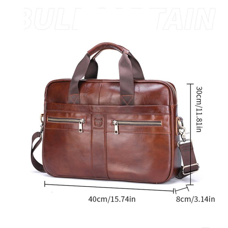 BULL CAPTAIN 054 Large Capacity Retro Business Top Layer Cowhide Hand-held Briefcase(Black Metal)