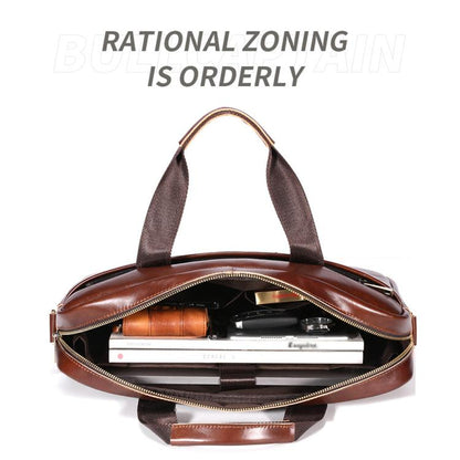 BULL CAPTAIN 054 Large Capacity Retro Business Top Layer Cowhide Hand-held Briefcase(Coffee)