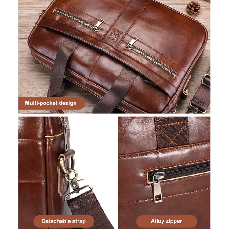 BULL CAPTAIN 054 Large Capacity Retro Business Top Layer Cowhide Hand-held Briefcase(Coffee)