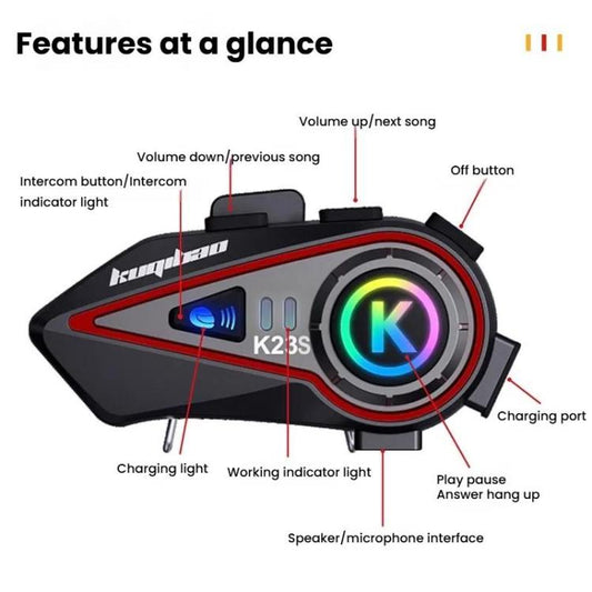 Kuqibao K23S Helmet Bluetooth Earphones 1000m Motorcycle Bluetooth-compatible 2 Person Intercom With Light Waterproof Headset(Soft Wheat)