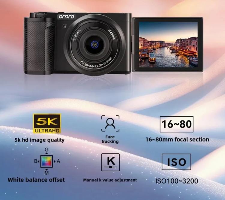 Ordro G930 8.0MP 5K CCD Digital Camera 5X Optical Zoom & Wide-Angle 3.2" Touch Screen Vlogging Camera(White)