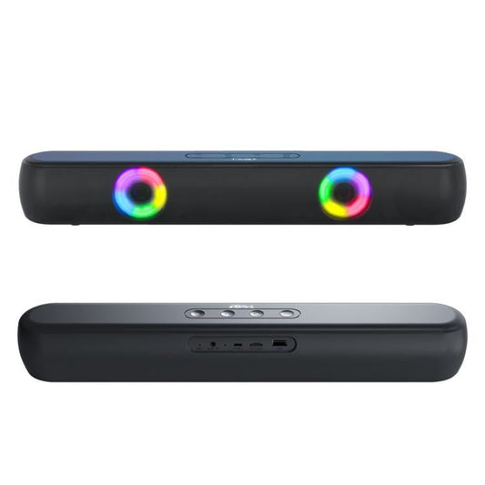 T-WOLF B320 TWS RGB Bluetooth 5.0 Speaker Desktop Soundbar Subwoofer Support USB / AUX / TF / FM(Black)