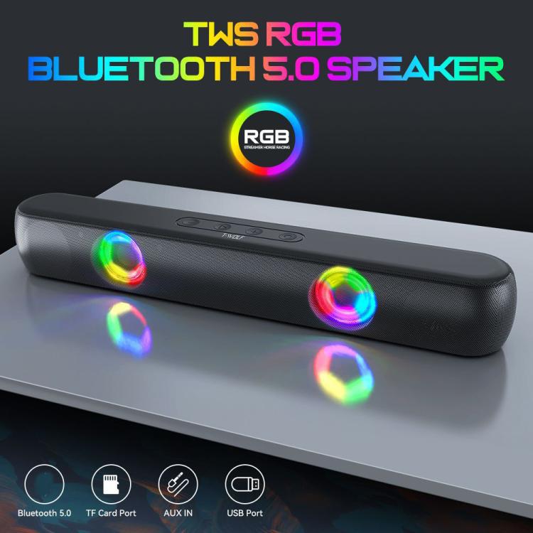 Enceinte Bluetooth 5.0 TWS RGB T-WOLF B320 Barre de son de bureau Caisson de basses Support USB / AUX / TF / FM (Noir)