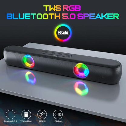 Enceinte Bluetooth 5.0 TWS RGB T-WOLF B320 Barre de son de bureau Caisson de basses Support USB / AUX / TF / FM (Noir)