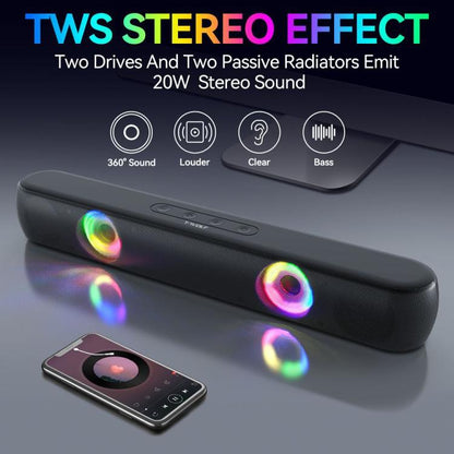 Enceinte Bluetooth 5.0 TWS RGB T-WOLF B320 Barre de son de bureau Caisson de basses Support USB / AUX / TF / FM (Noir)