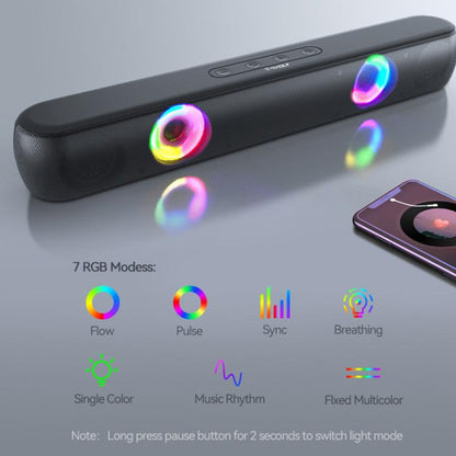 Enceinte Bluetooth 5.0 TWS RGB T-WOLF B320 Barre de son de bureau Caisson de basses Support USB / AUX / TF / FM (Noir)