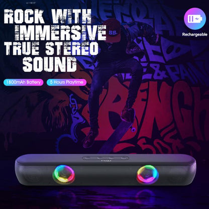 Enceinte Bluetooth 5.0 TWS RGB T-WOLF B320 Barre de son de bureau Caisson de basses Support USB / AUX / TF / FM (Noir)