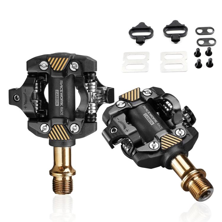 RACEWORK M8100 Mountain Bike Self-locking Pedal Ultra-light DU Bearing SPD Pedal, Color: Black Gold