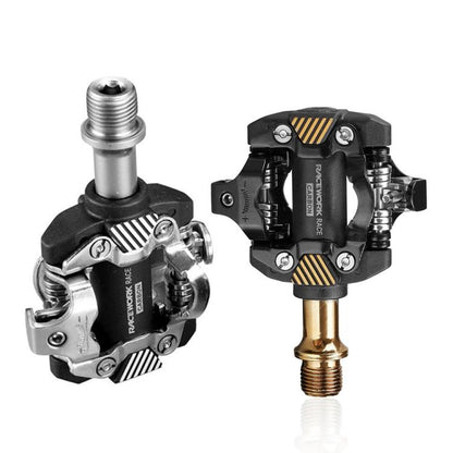 RACEWORK M8100 Mountain Bike Self-locking Pedal Ultra-light DU Bearing SPD Pedal, Color: Black Gold