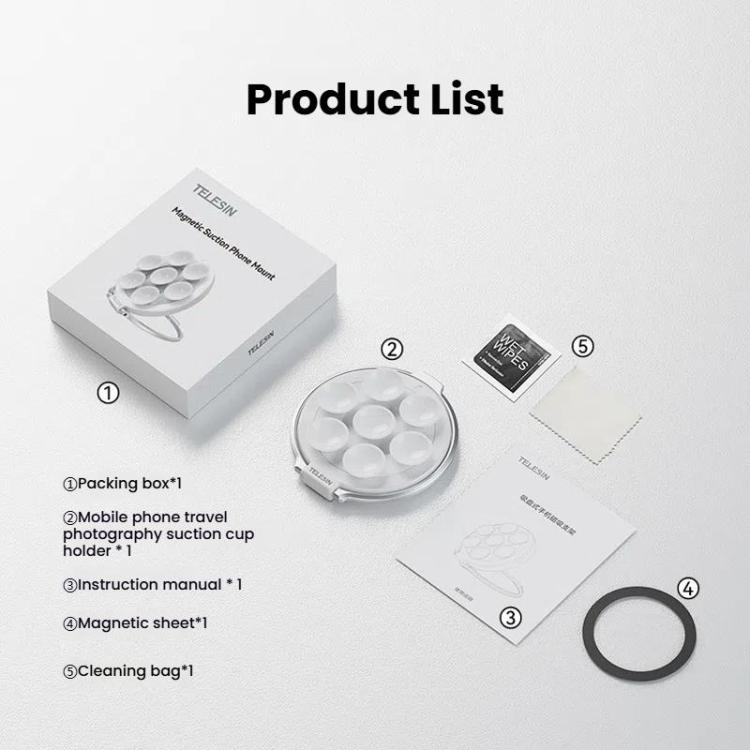 TELESIN MagSafe Suction Cup Mobile Phone Holder Mirror Glass Selfie Mount Portable Silicone Ring Holder(White)