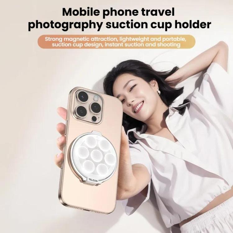 TELESIN MagSafe Suction Cup Mobile Phone Holder Mirror Glass Selfie Mount Portable Silicone Ring Holder(White)
