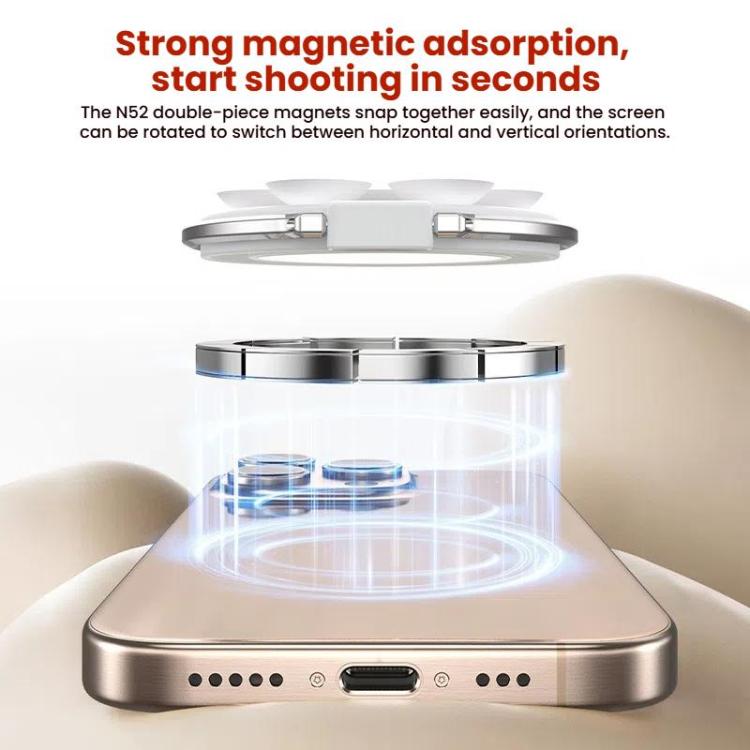 TELESIN MagSafe Suction Cup Mobile Phone Holder Mirror Glass Selfie Mount Portable Silicone Ring Holder(White)