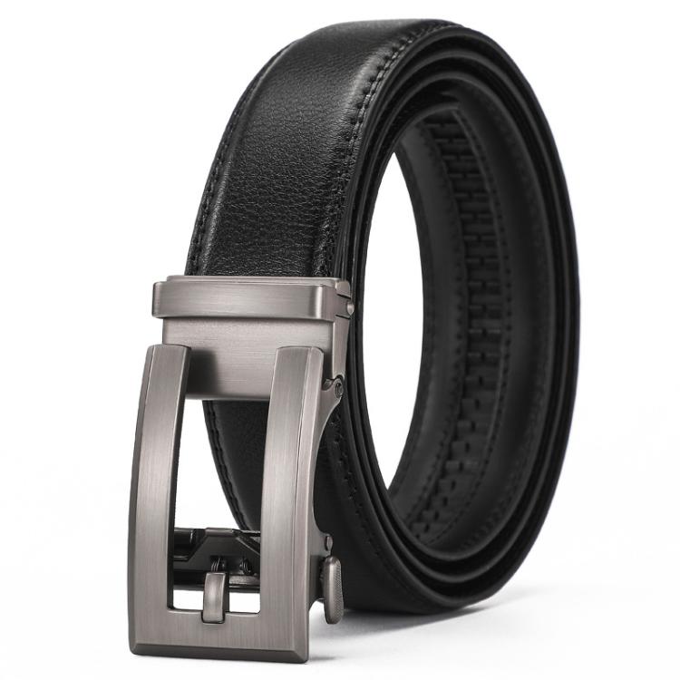 Dandali Men Leather Automatic Buckle Belt, Length: 125cm(Silver)