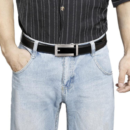 Dandali Men Leather Automatic Buckle Belt, Length: 130cm(Black)