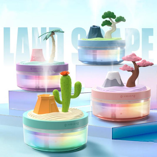 Givelong Mini Portable Landscape Humidifier Plant Pot Hydrator Mister USB Car Spray Aromatherapy Diffuser(Cherry Tree)